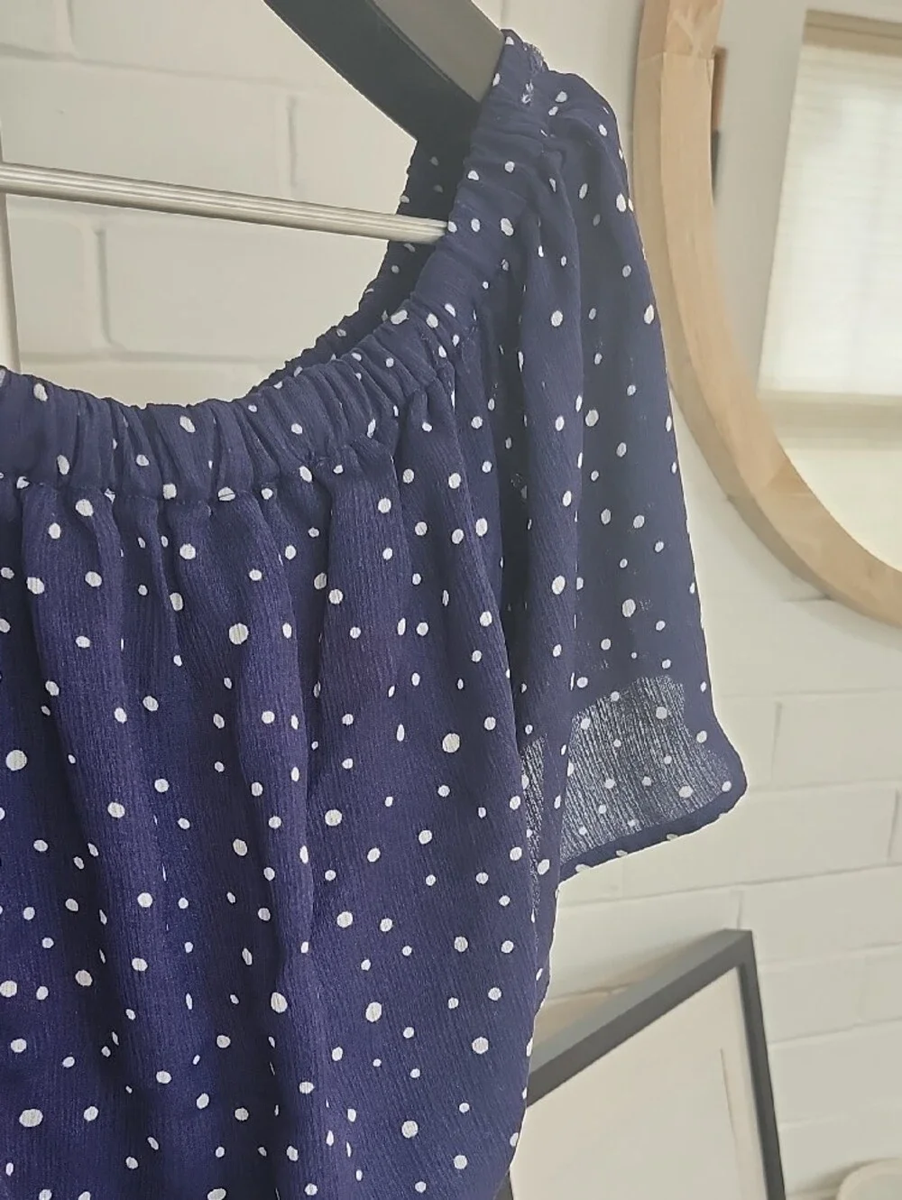 Navy Polka Dot Romper, Womens 8